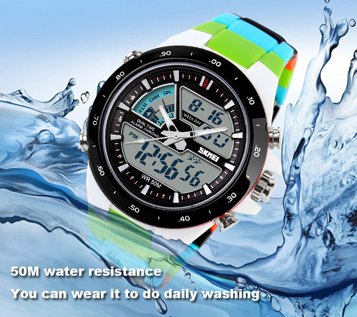 Skmei 1016 Water Resistance Sports LED Watch with Japan Double Movt Date Day Alarm Stopwatch Function Rubber Band