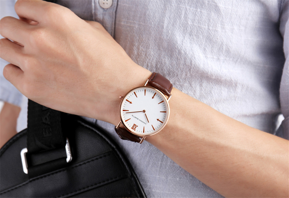 Hannamading HM-JT 4856 Casual Two Needle Women Leather Band Quartz Watch with Box