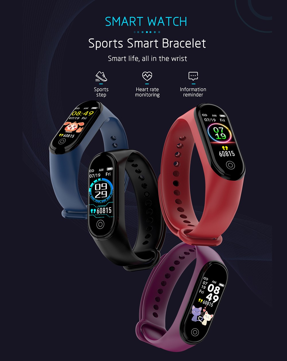 RD05 Smart Bracelet Bluetooth Sports Smartwatch - Purple Iris