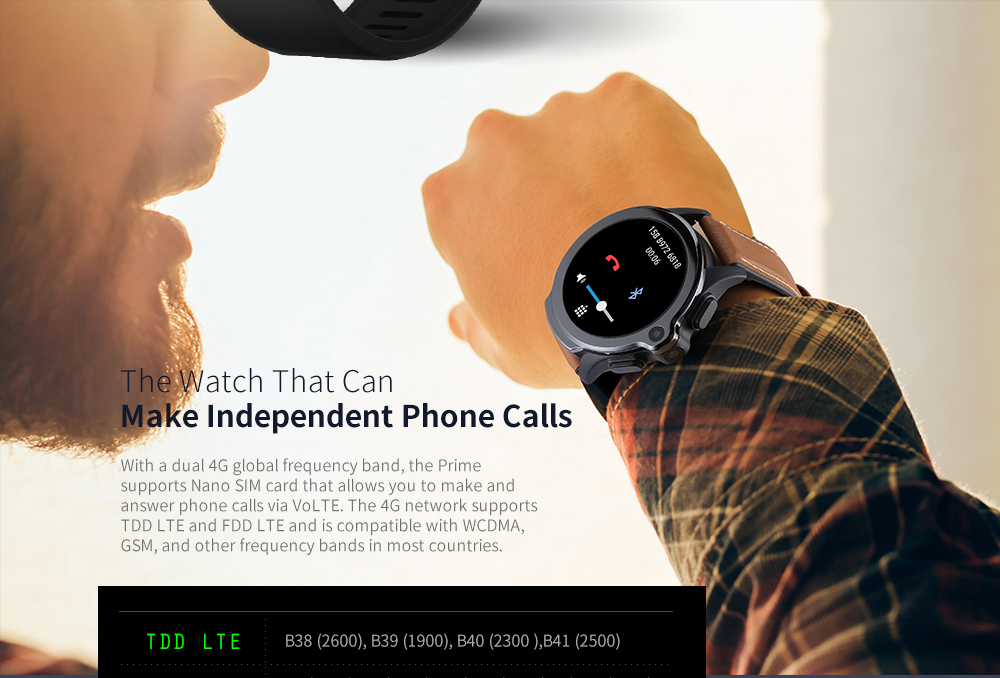 KOSPET Prime 4G Smart Watch Phone 1.6 inch Screen Dual Lens 1260mAh Battery - Black